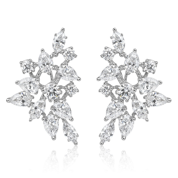 2.84ct Floral Cluster Lab Diamond Stud Earrings in 18k White Gold