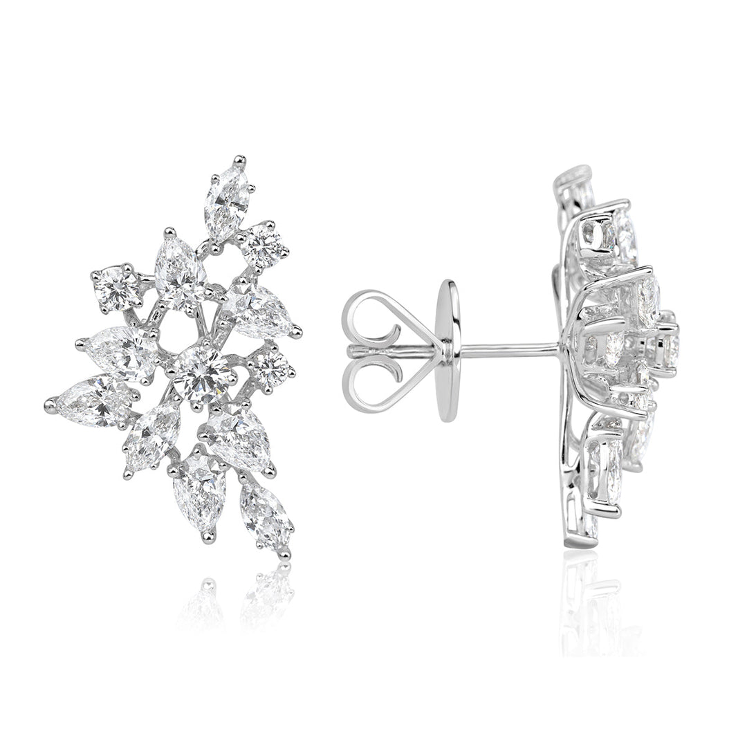 2.84ct Floral Cluster Lab Diamond Stud Earrings in 18k White Gold