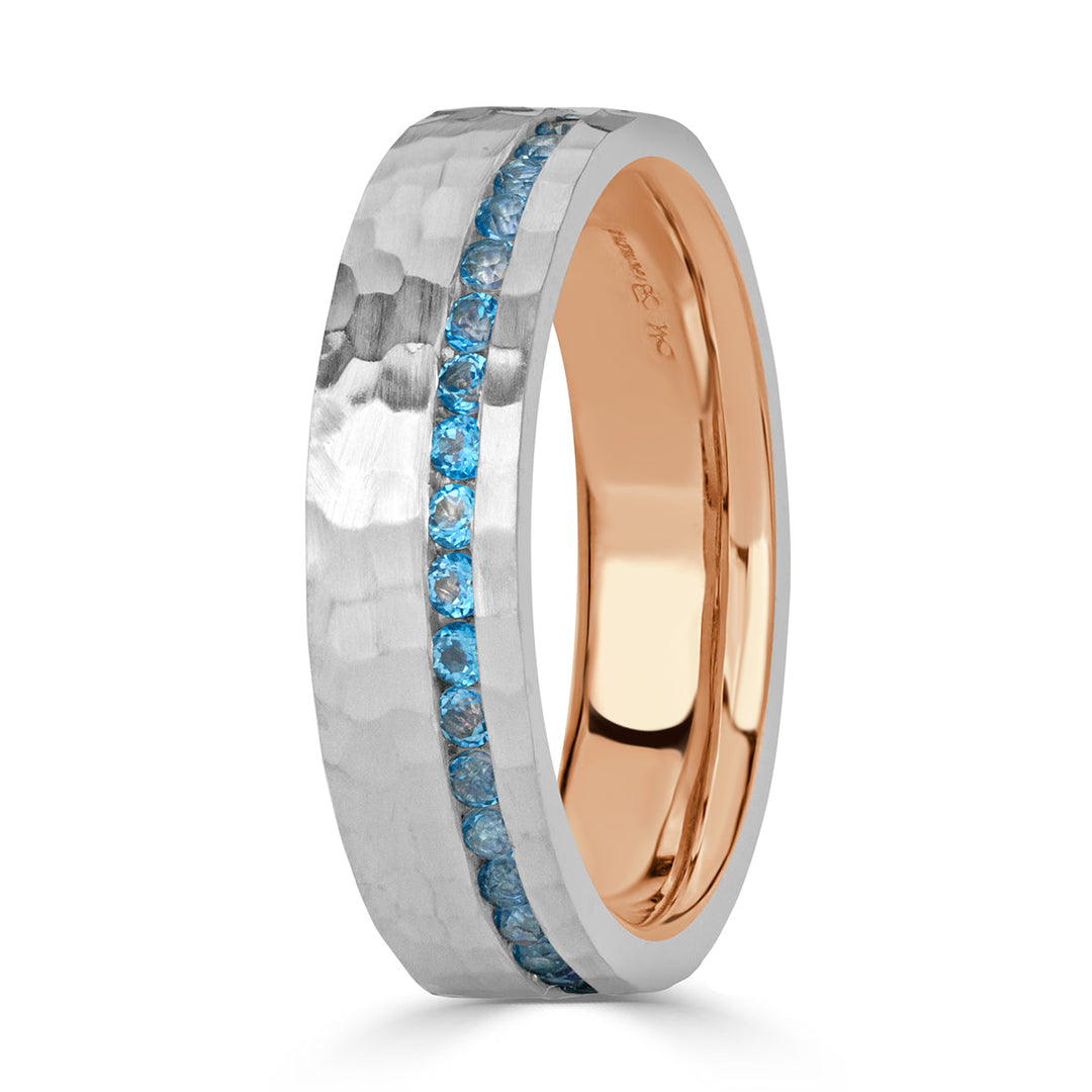 Men's 1.43ct Blue Topaz Wedding Band in Platinum and 18k Rose Gold