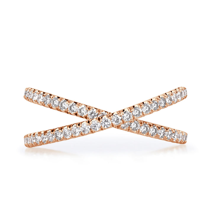 0.63ct Round Brilliant Cut Lab Diamond Dainty Crisscross Ring in 18k Rose Gold