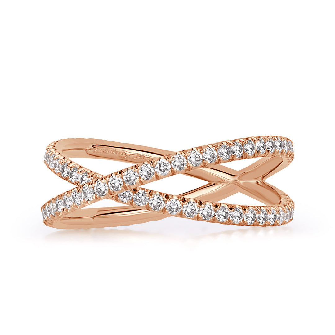 0.63ct Round Brilliant Cut Lab Diamond Dainty Crisscross Ring in 18k Rose Gold