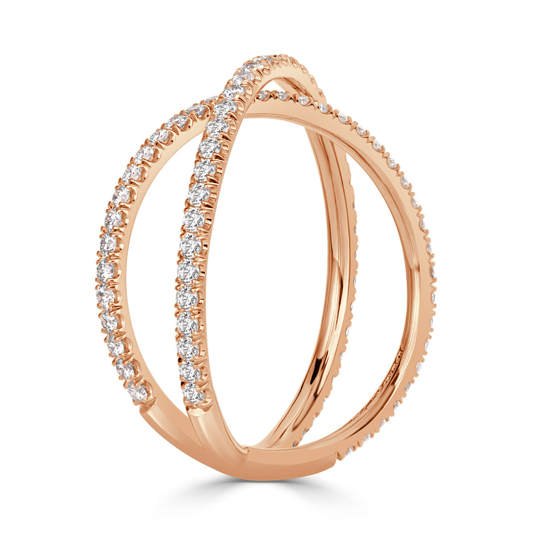 0.63ct Round Brilliant Cut Lab Diamond Dainty Crisscross Ring in 18k Rose Gold