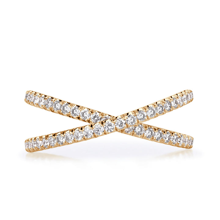 0.63ct Round Brilliant Cut Lab Diamond Dainty Crisscross Ring in 18k Champagne Yellow Gold