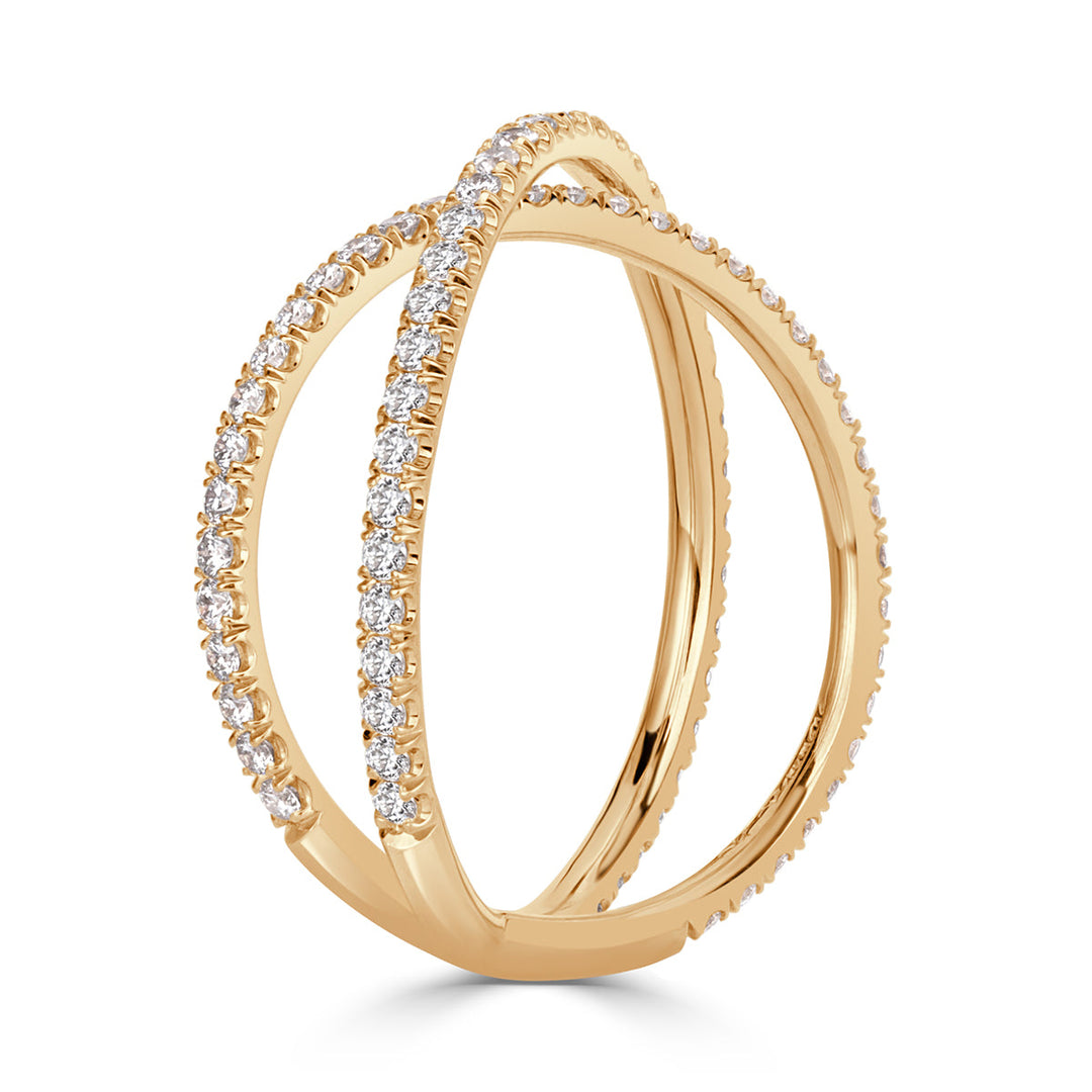 0.63ct Round Brilliant Cut Lab Diamond Dainty Crisscross Ring in 18k Champagne Yellow Gold