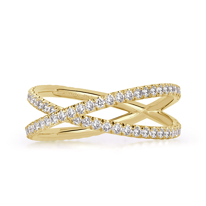 0.63ct Round Brilliant Cut Lab Diamond Dainty Crisscross Ring in 18k Yellow Gold