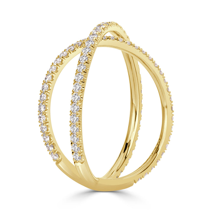 0.63ct Round Brilliant Cut Lab Diamond Dainty Crisscross Ring in 18k Yellow Gold