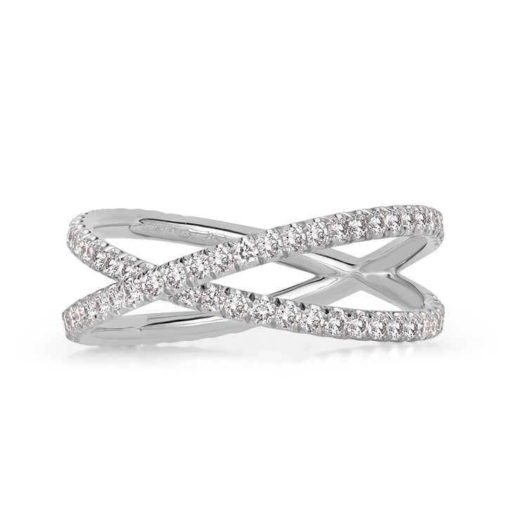 0.63ct Round Brilliant Cut Lab Diamond Dainty Crisscross Ring in Platinum