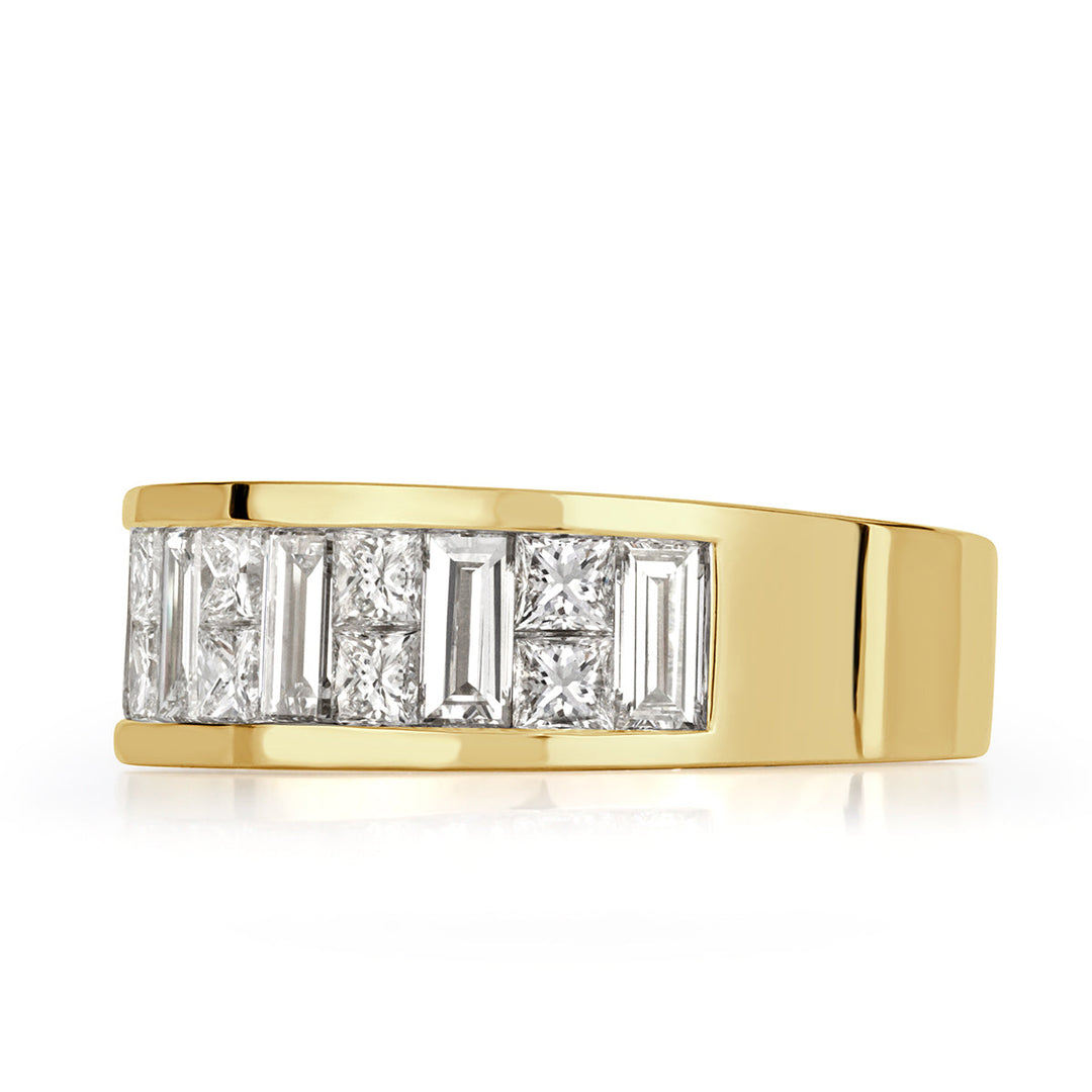 3.05ct Princess and Baguette Cut Lab Diamond Men's Wedding Band in 18k Yellow Gold