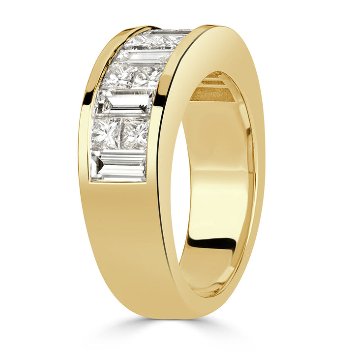 3.05ct Princess and Baguette Cut Lab Diamond Men's Wedding Band in 18k Yellow Gold