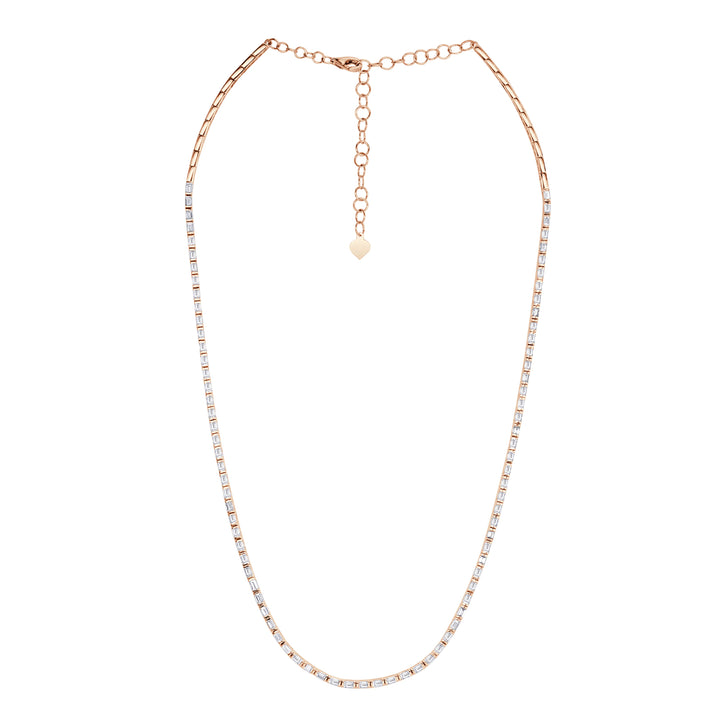 2.34ct Baguette Cut Lab Diamond Tennis Necklace in 14K Rose Gold