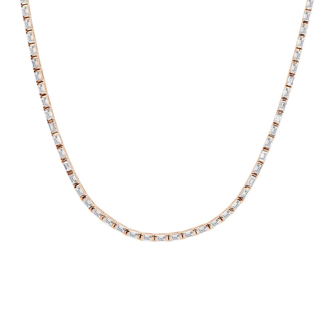 2.34ct Baguette Cut Lab Diamond Tennis Necklace in 14K Rose Gold