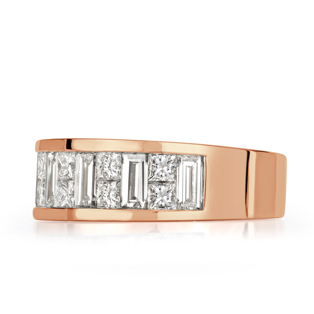 3.05ct Princess and Baguette Cut Lab Diamond Men's Wedding Band in 18k Rose Gold