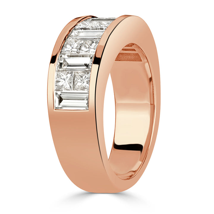 3.05ct Princess and Baguette Cut Lab Diamond Men's Wedding Band in 18k Rose Gold