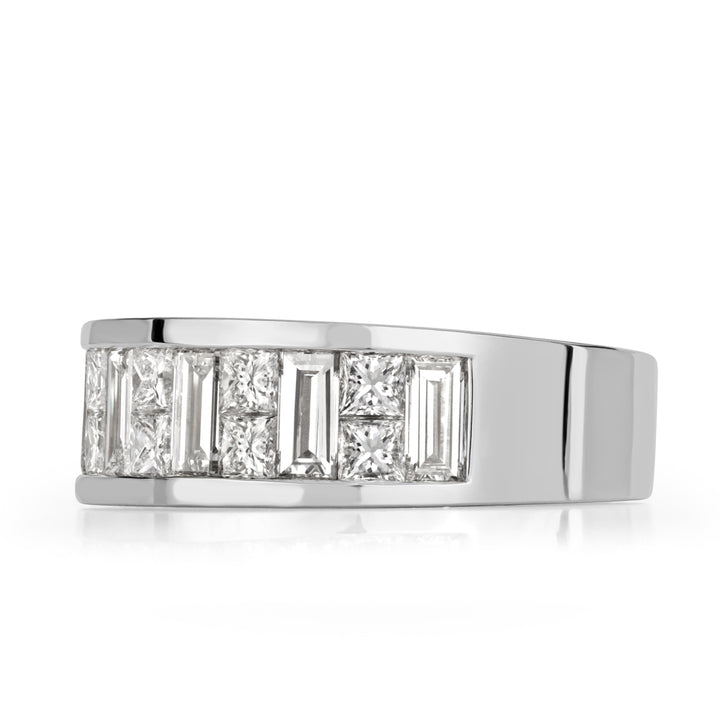 3.05ct Princess and Baguette Cut Lab Diamond Men's Wedding Band in 18k White Gold