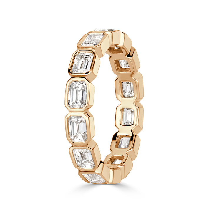 2.50ct Emerald Cut Lab Diamond Eternity Band in 18k Champagne Yellow Gold