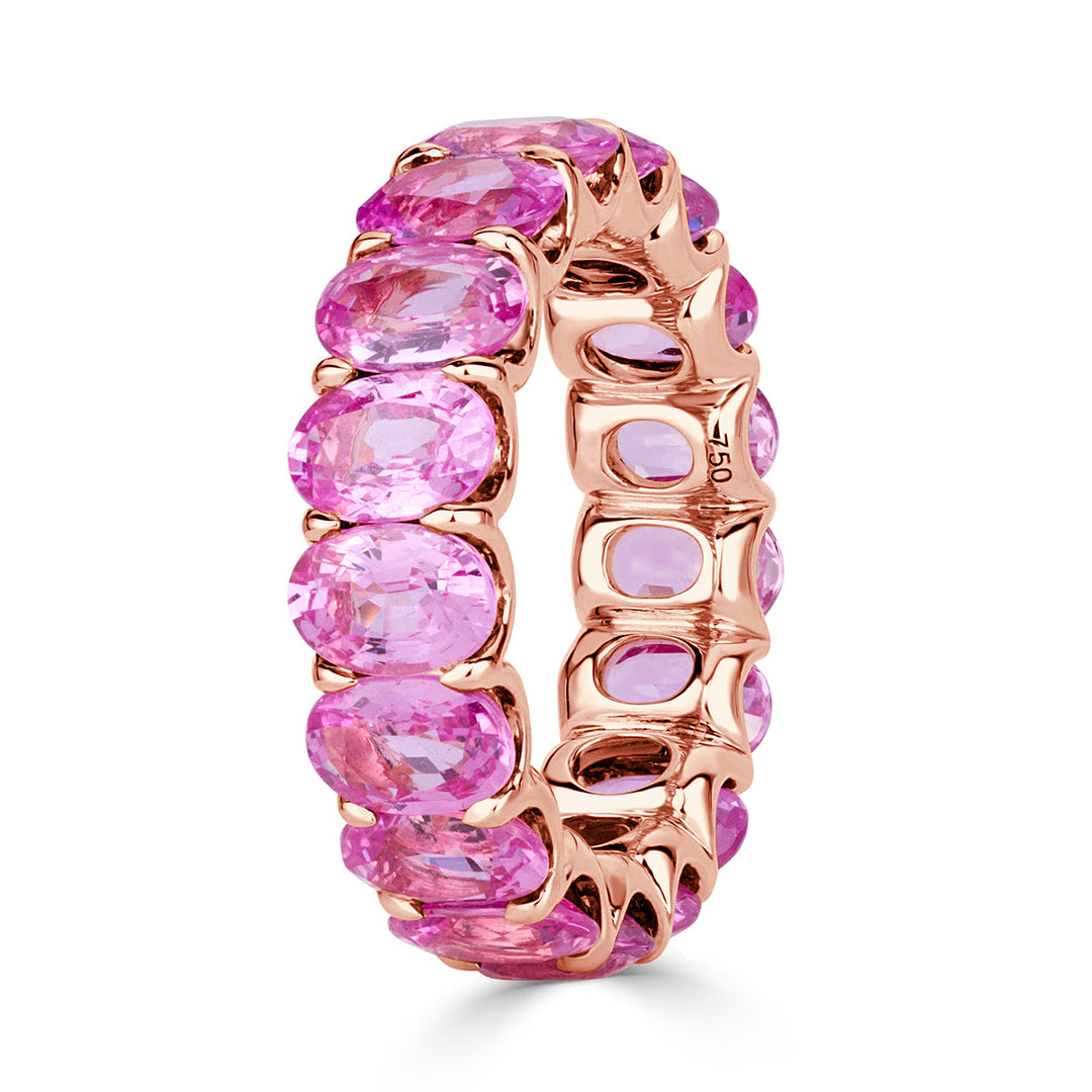 9.67ct Oval Cut Pink Sapphire Eternity Band in 18k Rose Gold