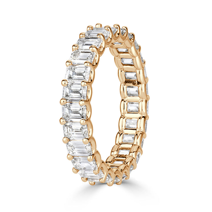 3.60ct Emerald Cut Lab Diamond Eternity Band in 18k Champagne Yellow Gold