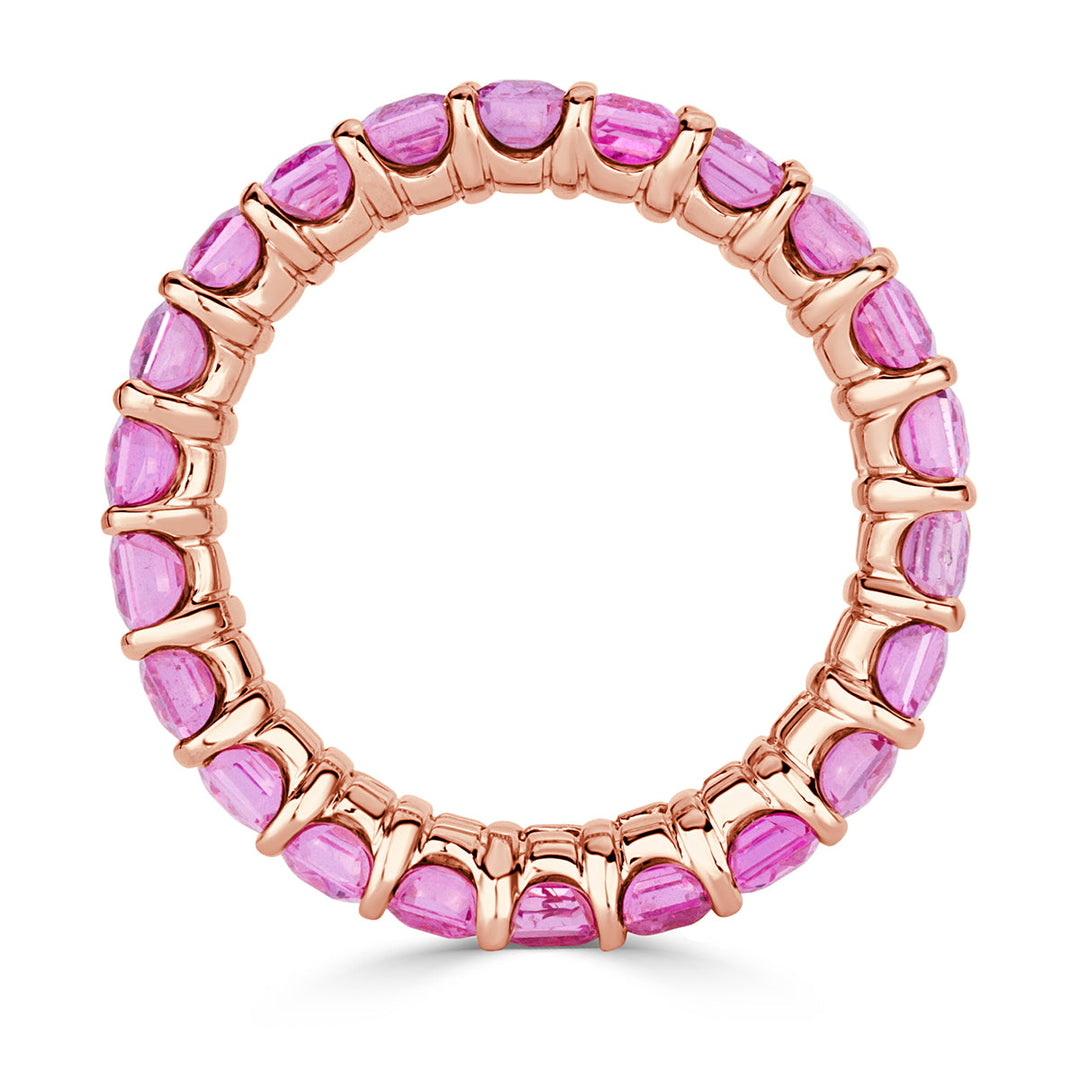 7.75ct Emerald Cut Pink Sapphire Eternity Band in 18k Rose Gold