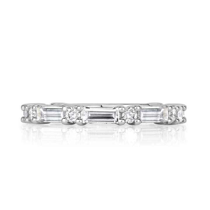 1.25ct Baguette and Round Brilliant Cut Lab Diamond Wedding Band in 18k White Gold