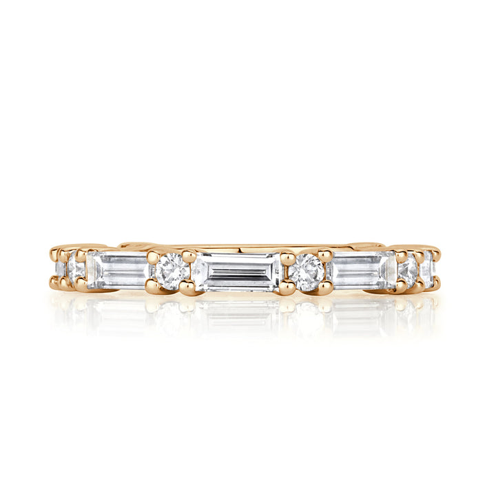 1.25ct Baguette and Round Brilliant Cut Lab Diamond Wedding Band in 18k Champagne Yellow Gold