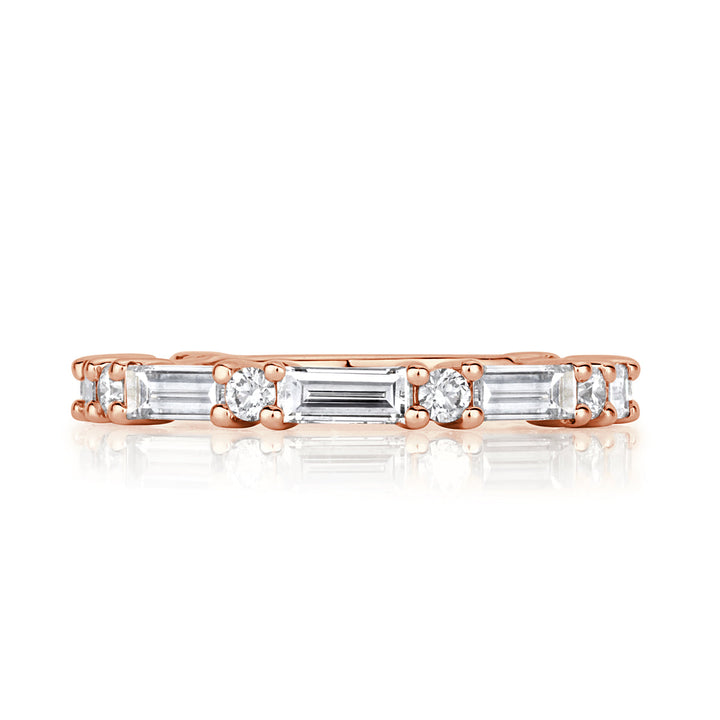 1.25ct Baguette and Round Brilliant Cut Lab Diamond Wedding Band in 18k Rose Gold