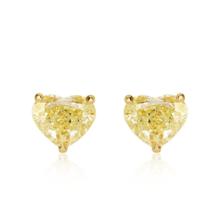 6.77ct Fancy Light Yellow Heart Shaped Lab Diamond Stud Earrings