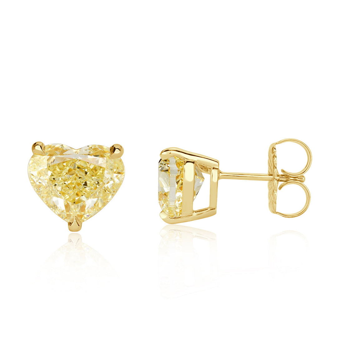 6.77ct Fancy Light Yellow Heart Shaped Lab Diamond Stud Earrings