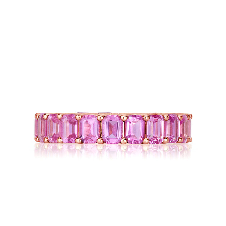 5.00ct Emerald Cut Pink Sapphire Eternity Band in 18k Rose Gold