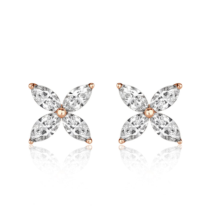 0.85ct Marquise Cut Lab Diamond Floral Stud Earrings in 18K Rose Gold