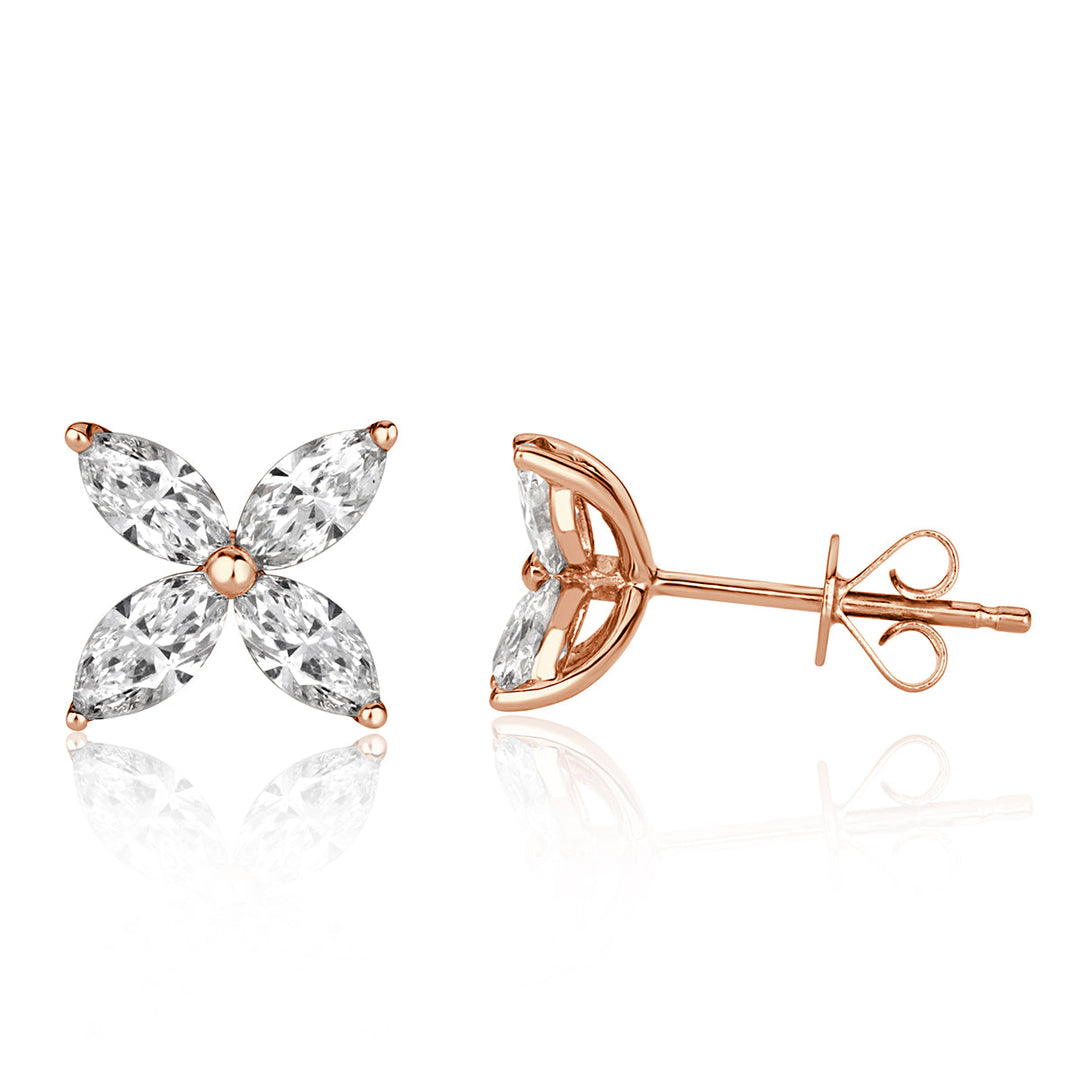 0.85ct Marquise Cut Lab Diamond Floral Stud Earrings in 18K Rose Gold