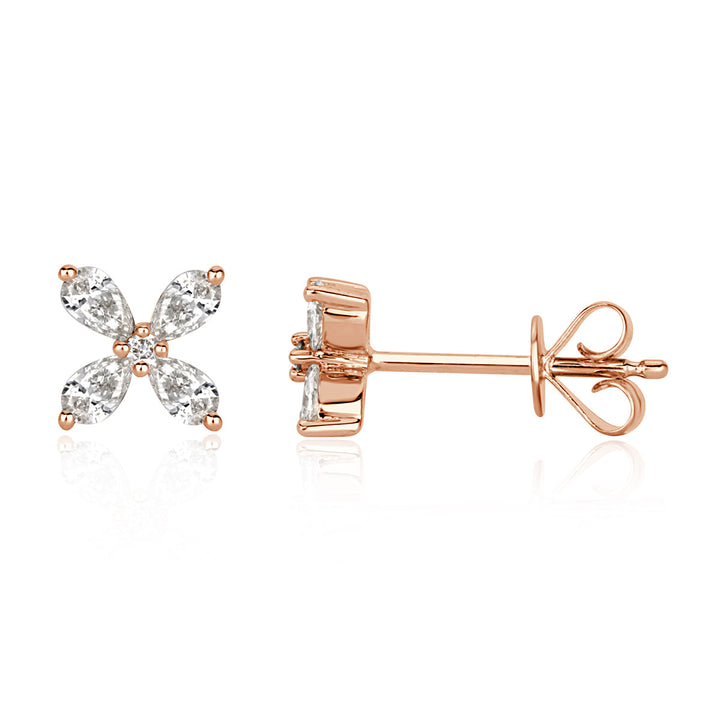 0.36ct Round Brilliant Cut and Pear Shaped Lab Diamond Floral Stud Earrings in 18k Rose Gold