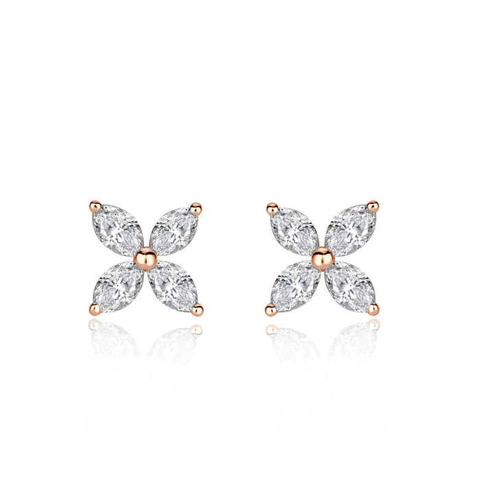 0.50ct Marquise Cut Lab Diamond Floral Stud Earrings in 18K Rose Gold