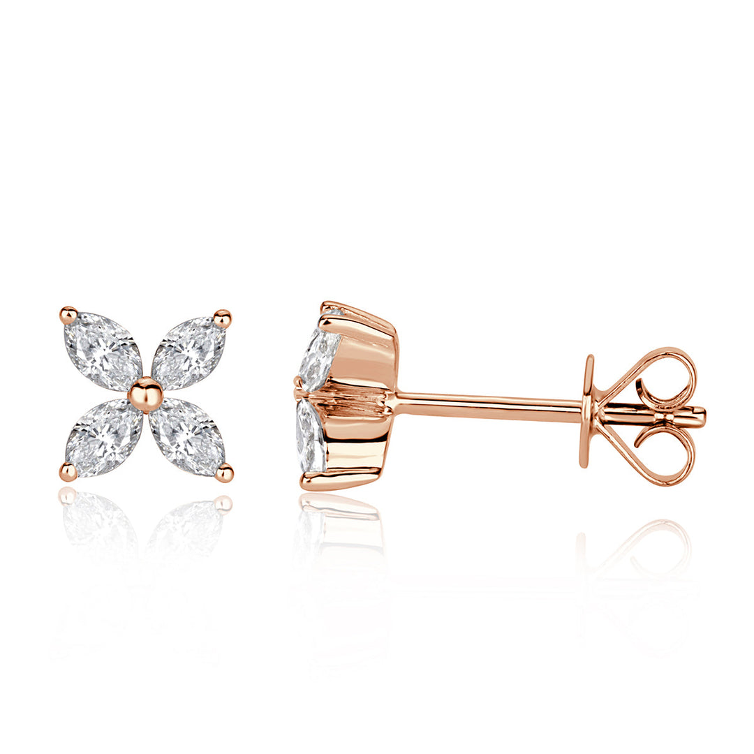 0.50ct Marquise Cut Lab Diamond Floral Stud Earrings in 18K Rose Gold