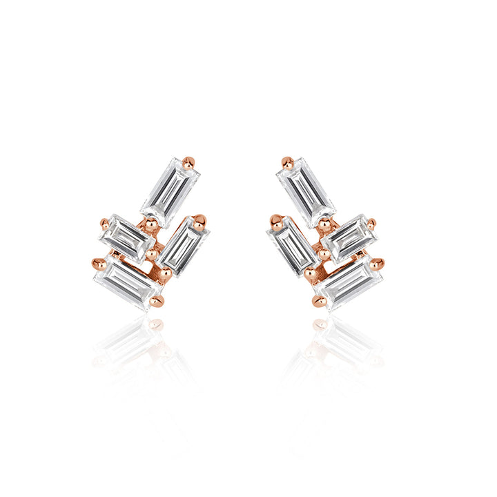 0.30ct Baguette Cut Lab Diamond Cluster Stud Earrings in 18K Rose Gold