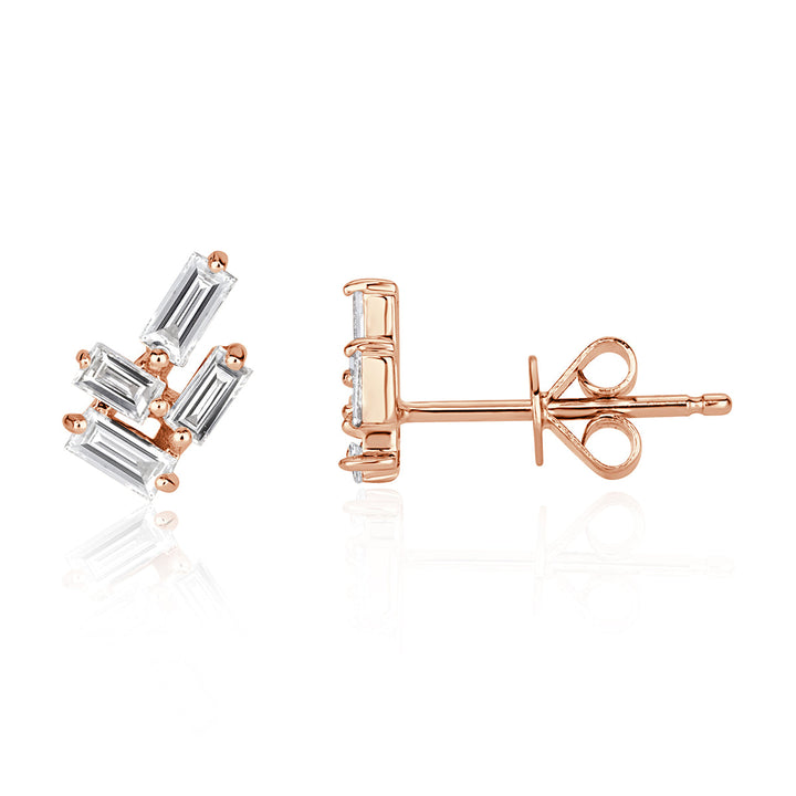 0.30ct Baguette Cut Lab Diamond Cluster Stud Earrings in 18K Rose Gold