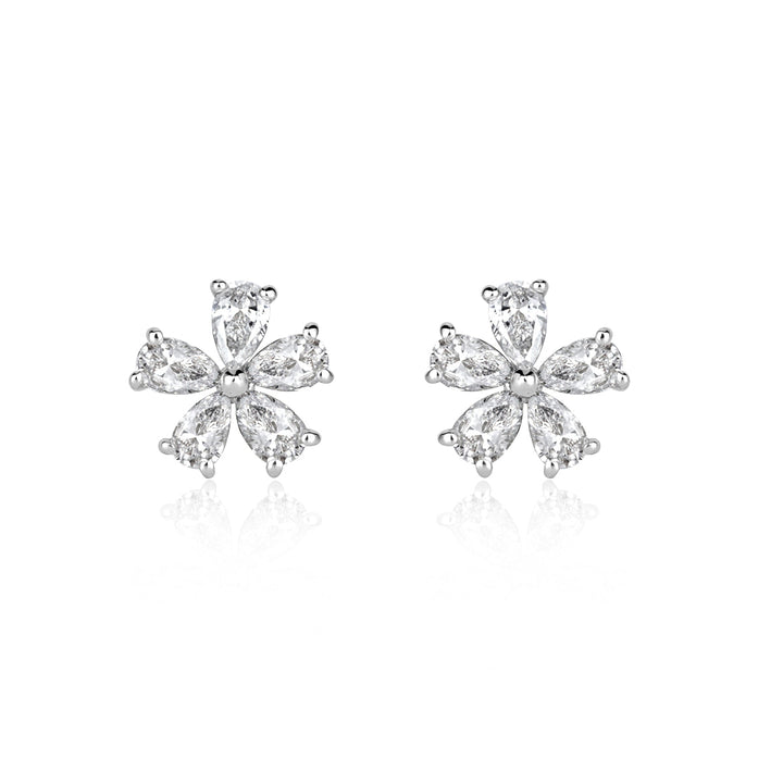 0.34ct Pear Shaped Lab Diamond Floral Stud Earrings in 18k White Gold