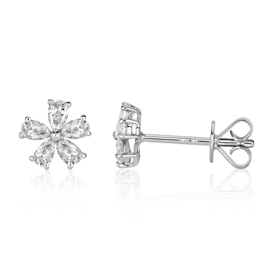 0.34ct Pear Shaped Lab Diamond Floral Stud Earrings in 18k White Gold