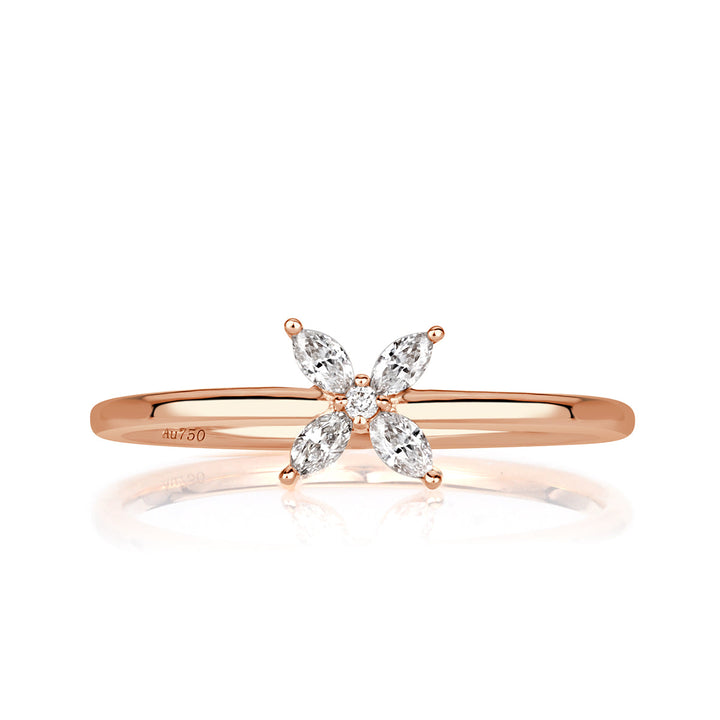 0.15ct Pear Shaped and Round Brilliant Cut Lab Diamond Floral Ring in 18k Rose Gold