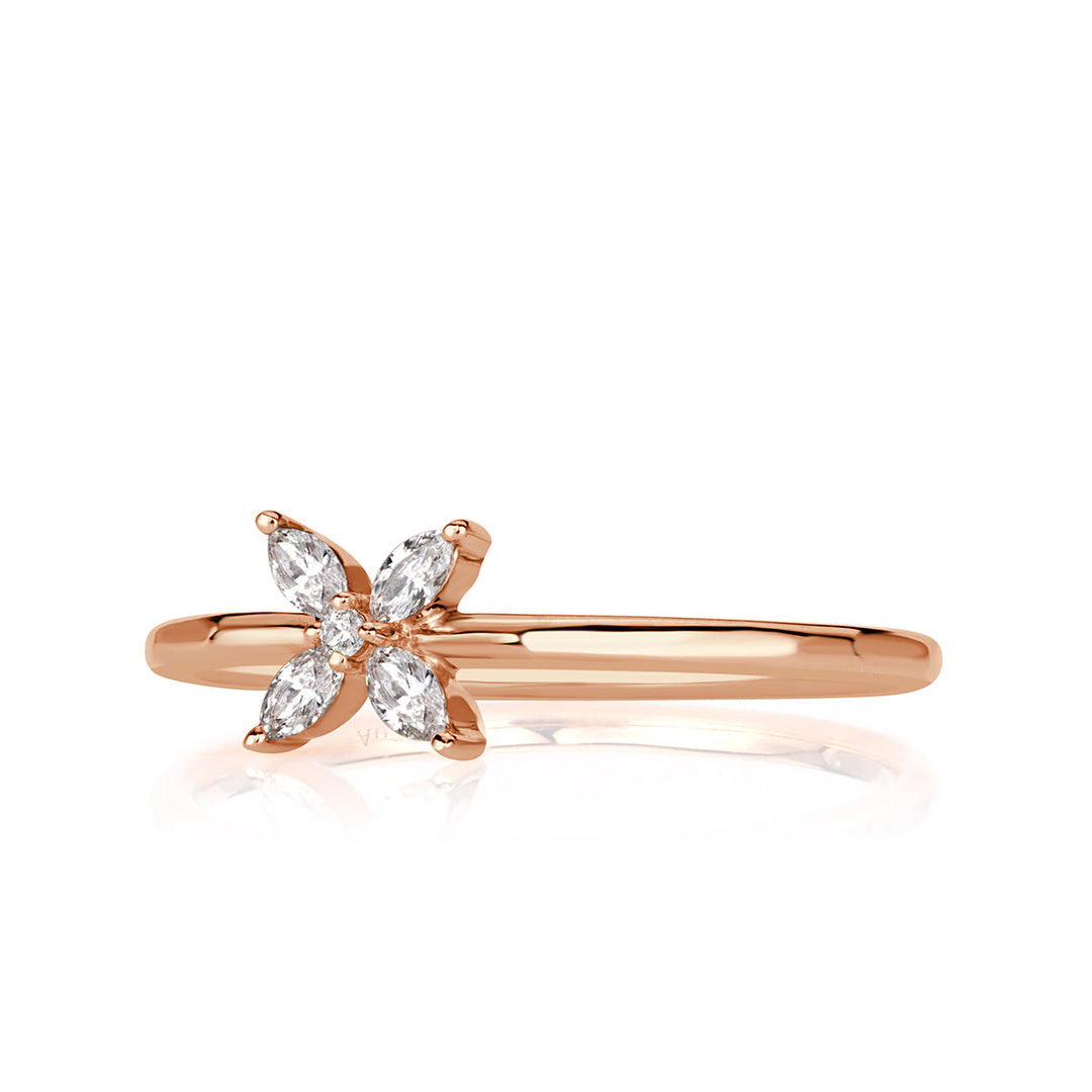 0.15ct Pear Shaped and Round Brilliant Cut Lab Diamond Floral Ring in 18k Rose Gold