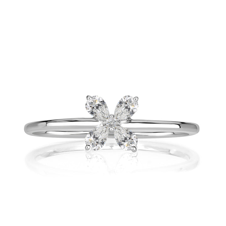 0.15ct Pear Shaped and Round Brilliant Cut Lab Diamond Floral Ring in 18k White Gold