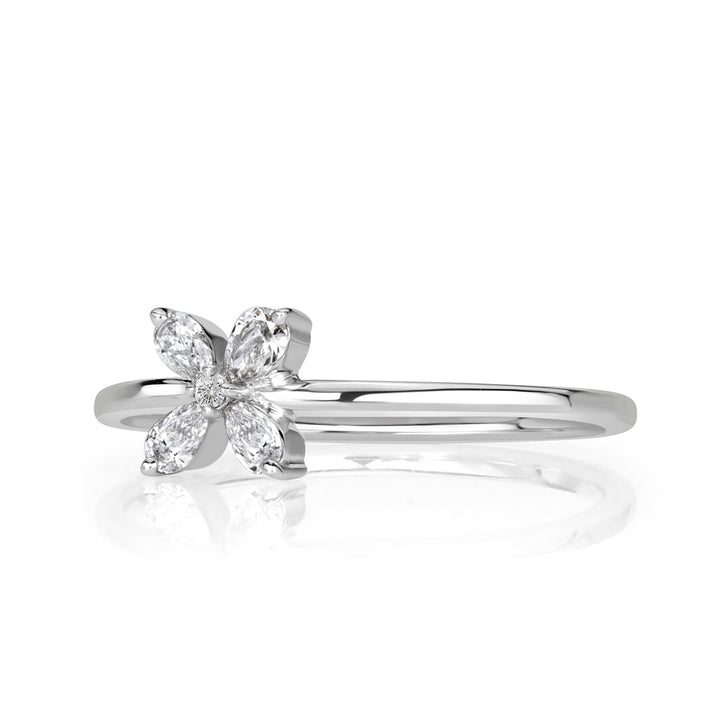 0.15ct Pear Shaped and Round Brilliant Cut Lab Diamond Floral Ring in 18k White Gold