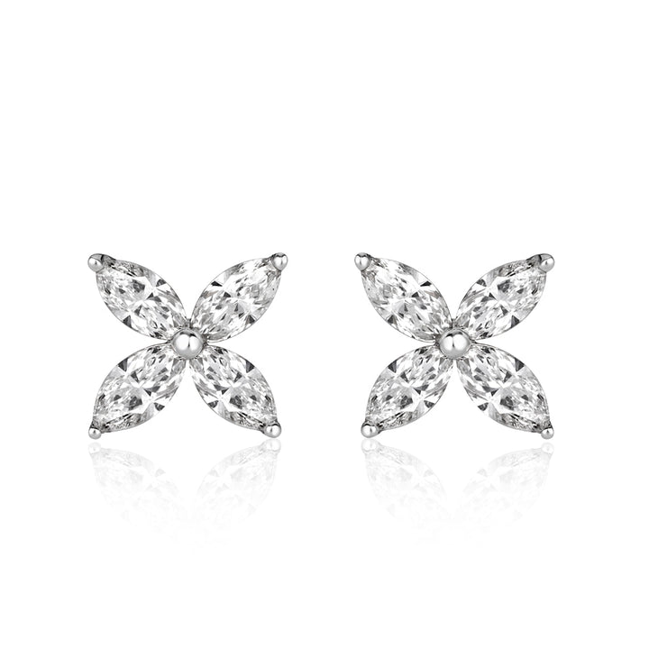 0.85ct Marquise Cut Lab Diamond Floral Stud Earrings in 18K White Gold