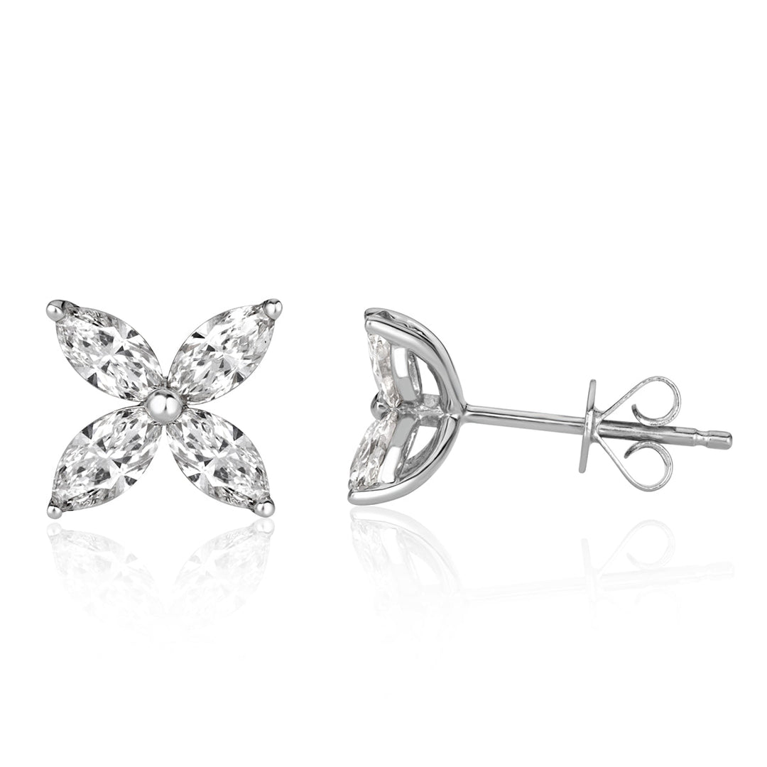 0.85ct Marquise Cut Lab Diamond Floral Stud Earrings in 18K White Gold