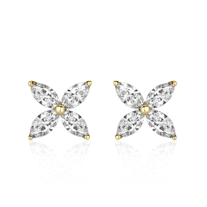 0.85ct Marquise Cut Lab Diamond Floral Stud Earrings in 18K Yellow Gold