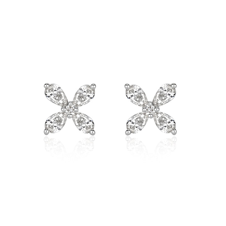 0.36ct Round Brilliant Cut and Pear Shaped Lab Diamond Floral Stud Earrings in 18k White Gold