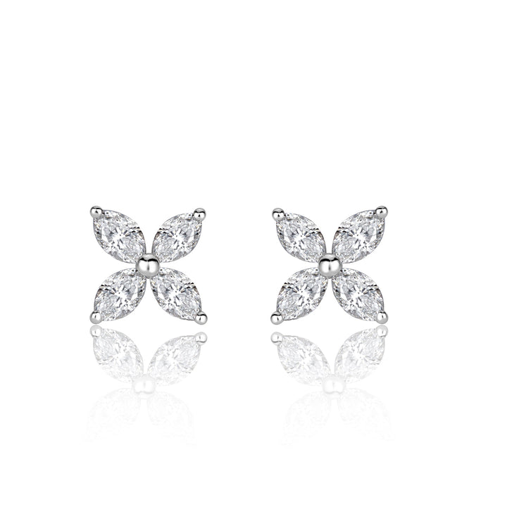 0.50ct Marquise Cut Lab Diamond Floral Stud Earrings in 18K White Gold