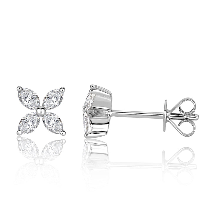 0.50ct Marquise Cut Lab Diamond Floral Stud Earrings in 18K White Gold