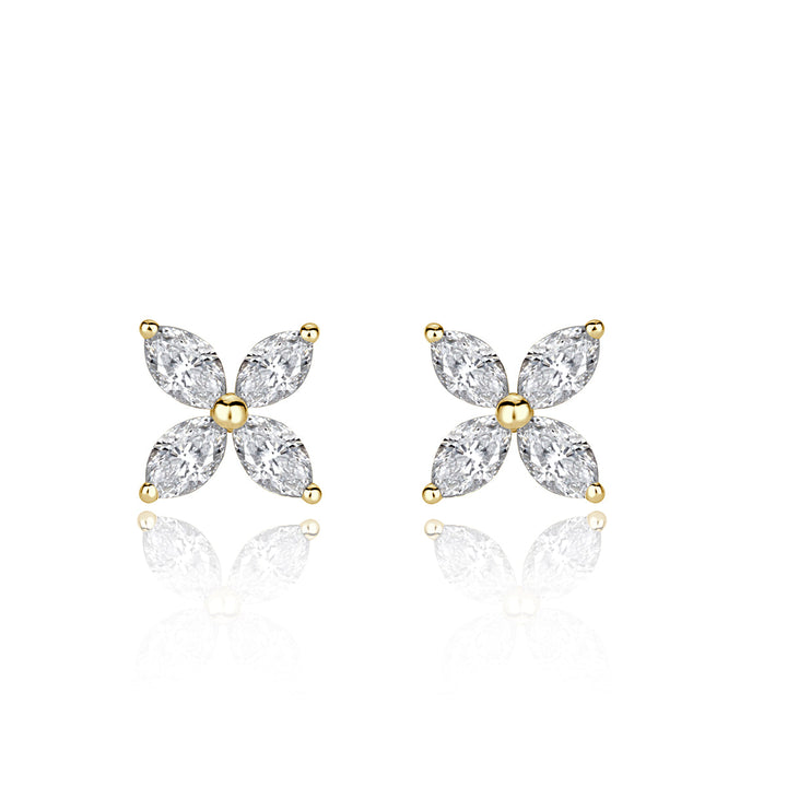 0.50ct Marquise Cut Lab Diamond Floral Stud Earrings in 18K Yellow Gold