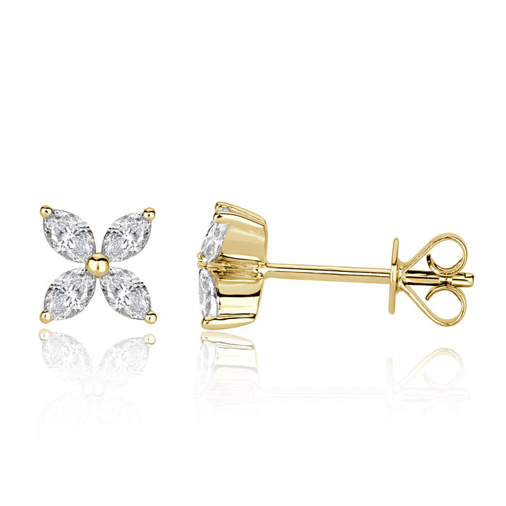 0.50ct Marquise Cut Lab Diamond Floral Stud Earrings in 18K Yellow Gold