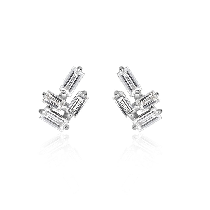 0.30ct Baguette Cut Lab Diamond Cluster Stud Earrings in 18K White Gold